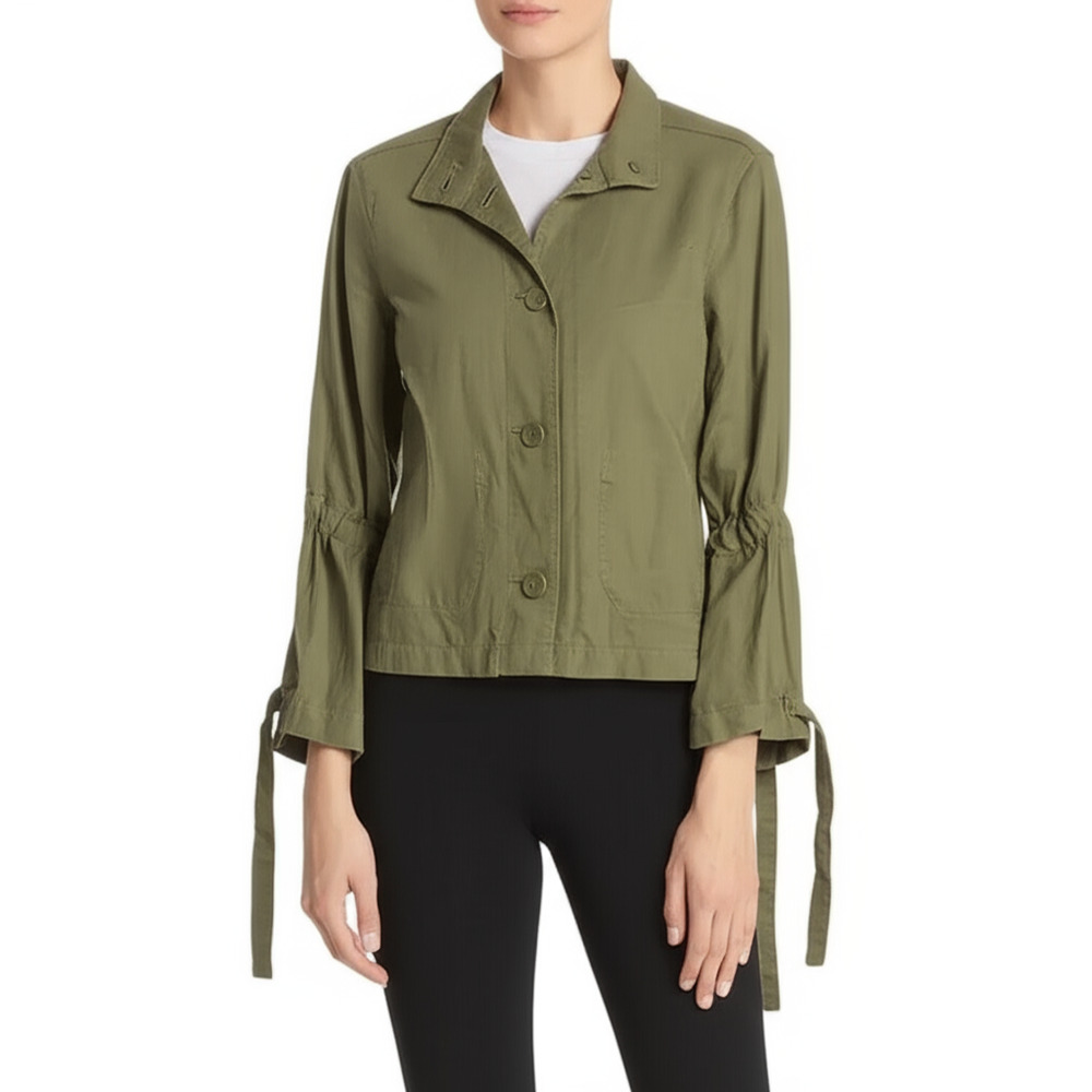 CLUB MONACO Women XS Petite Olive Green Utility Jacket Tie Cuff Military Cropped